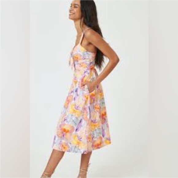 Cecilia Pettersson for Anthropologie Floral Print bow cinched waist midi Dress - Picture 2 of 10